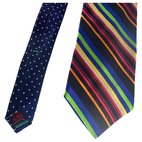Mens Tommy Hilfiger Silk Multicolored Striped Tie Orange Blue Green Made in USA - Picture 3 of 8
